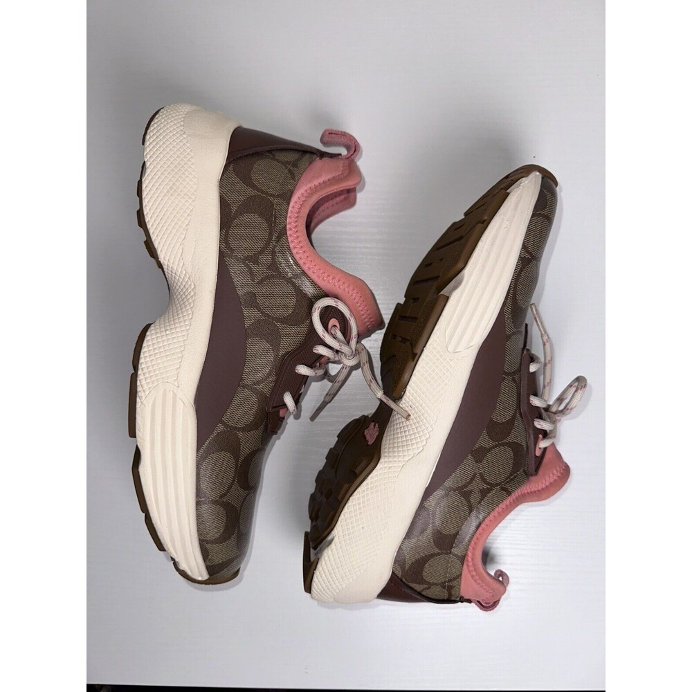 Coach Women’s Brown/Pink Signature Logo Low Top Lace-Up Sneaker C5774 Size 8.5B - Picture 5 of 9